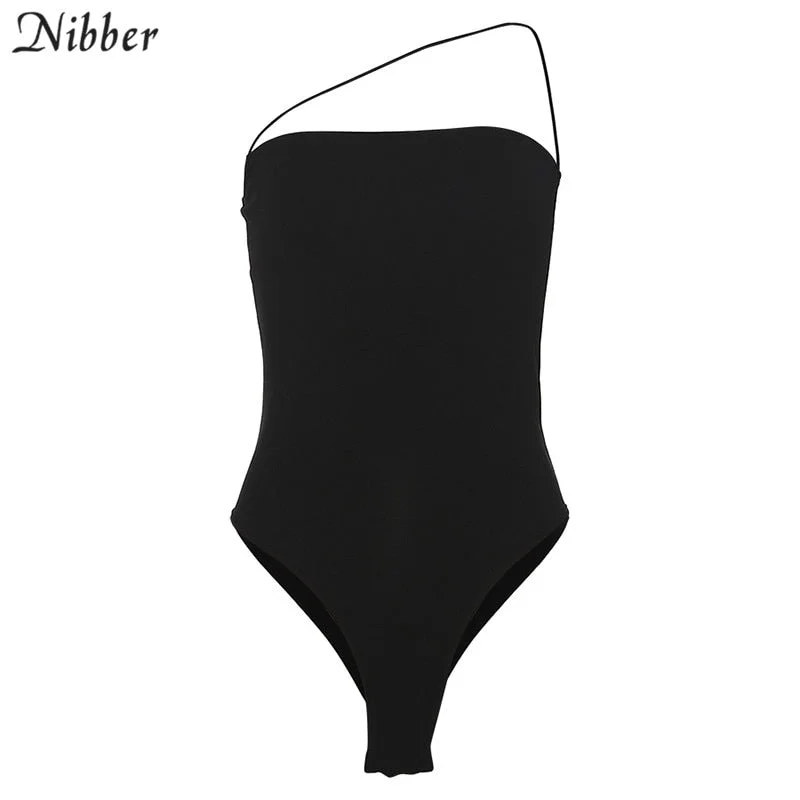 Nibber Sexy Club Party Black Bodysuits Women autumn2019 Sleeveless One shoulder short Jumpsuit wild stretch Slim bodysuits Mujer