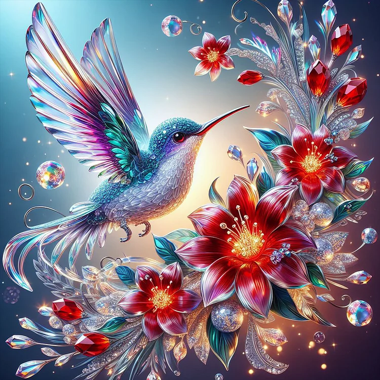 Bird Holding Flower In Mouth 30*30CM (Canvas) Full Round Drill Diamond Painting gbfke