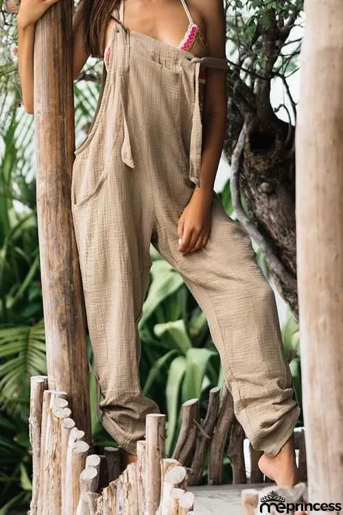 Adjustable Straps Pockets Loose Overalls