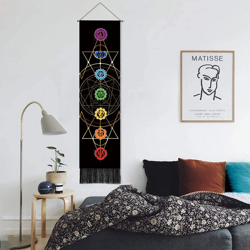 Home Sun Moon Scroll Drawing Decor Macrame Tassel Hand-Woven Wall Hanging Tapestry Tarot Bedroom Art Background Cloth Tapesry