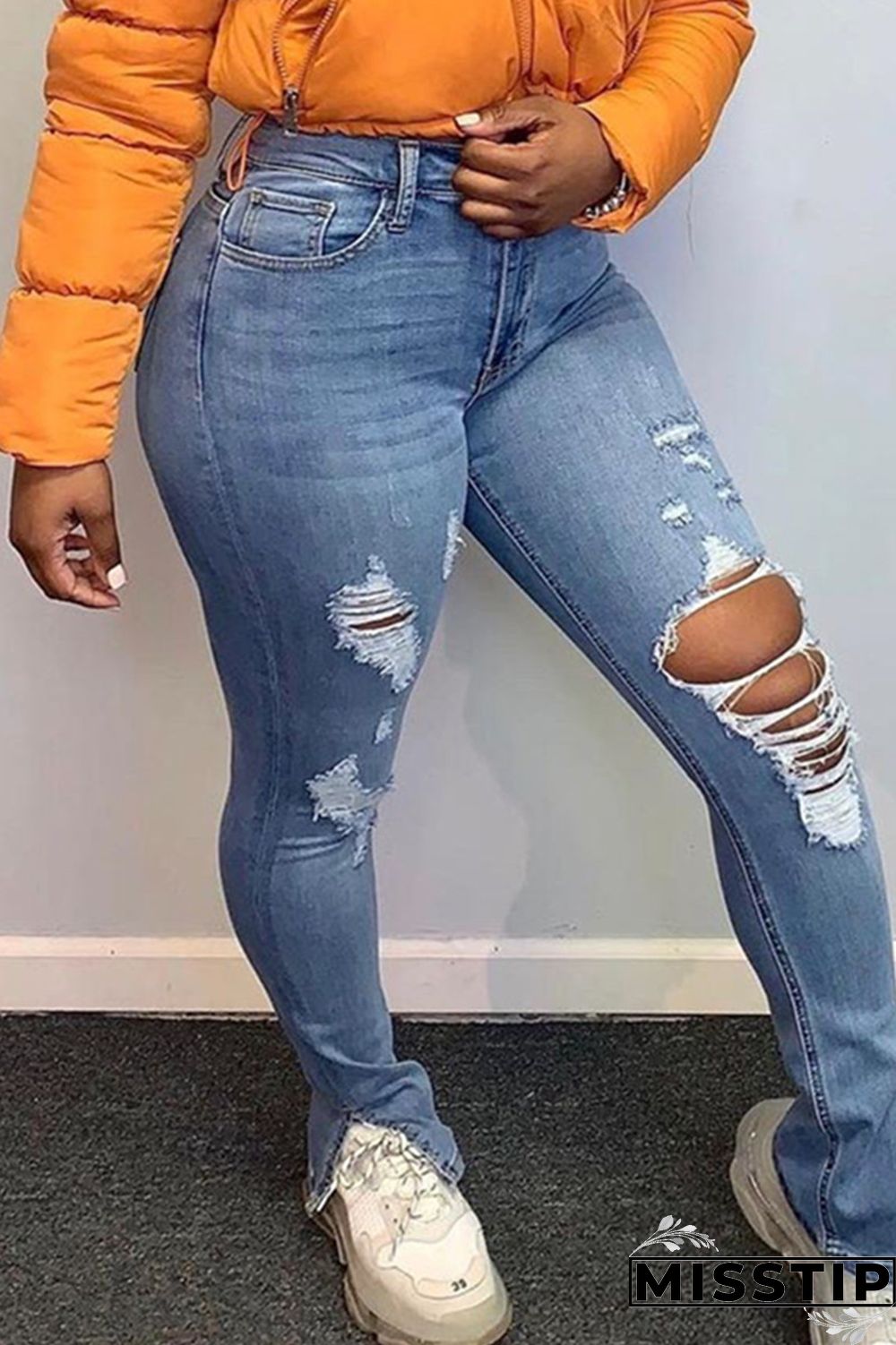 Dark Blue Broken Holes Denim