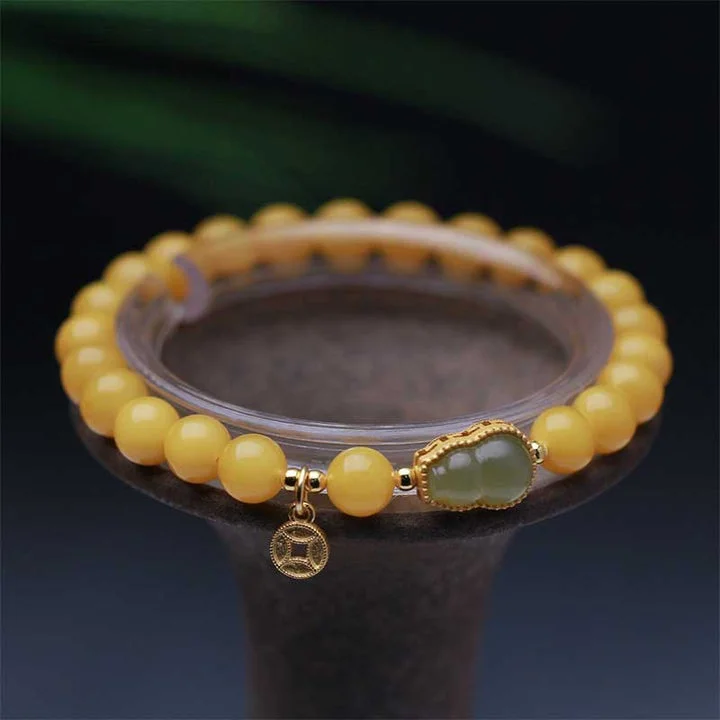 Jade Gourd Natural Amber Bead Luck Harmony Bracelet