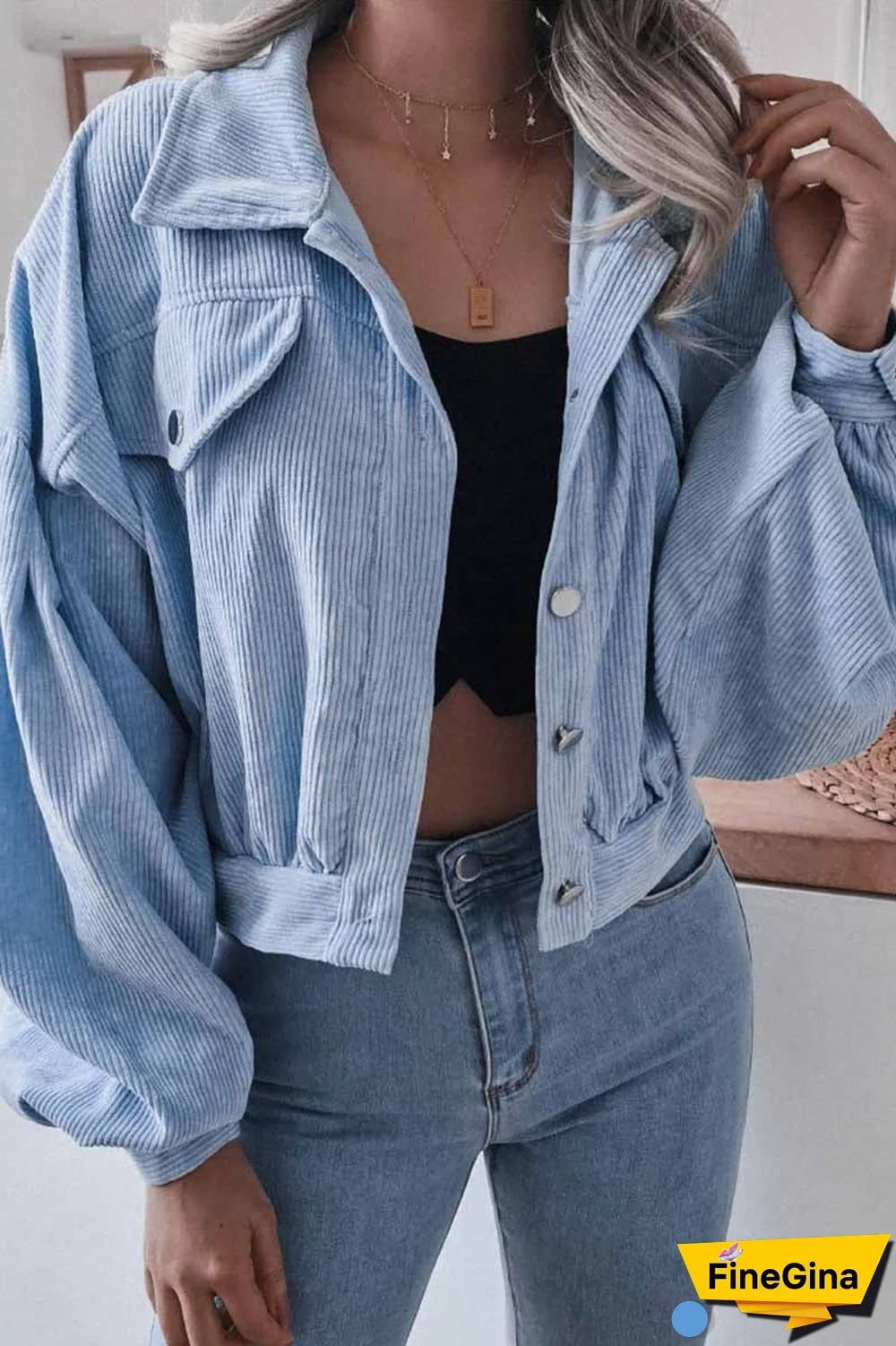 Corduroy Long Sleeve Coat Tops