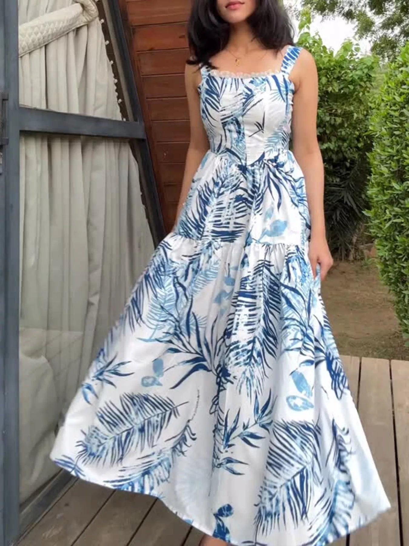 Tropical Print Tiered Maxi Dress mysite idetrend