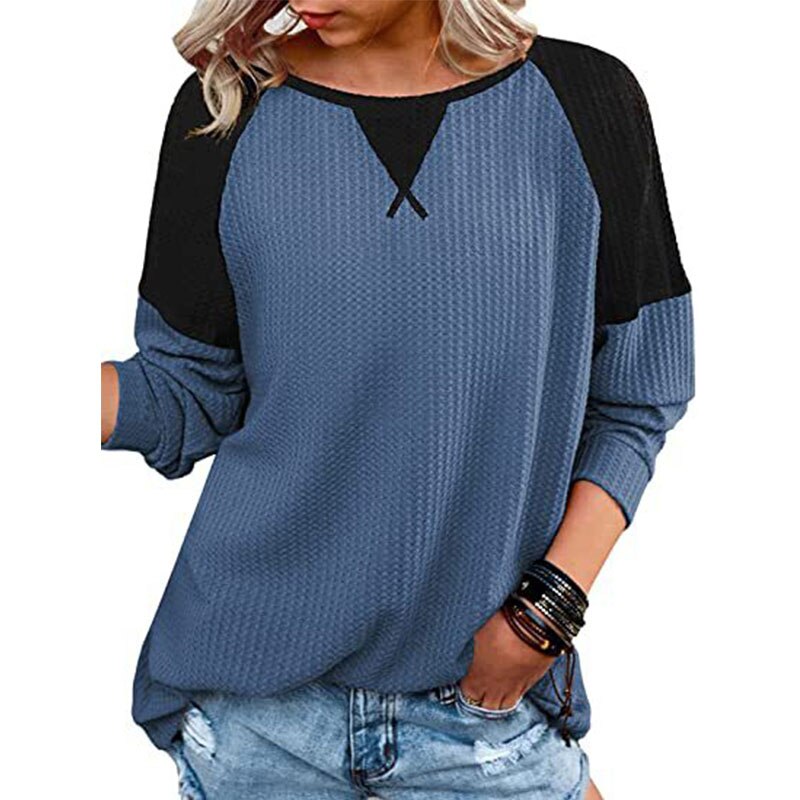 Women's Fashion Causal Loose O-Neck Patchwork Vintage Tops