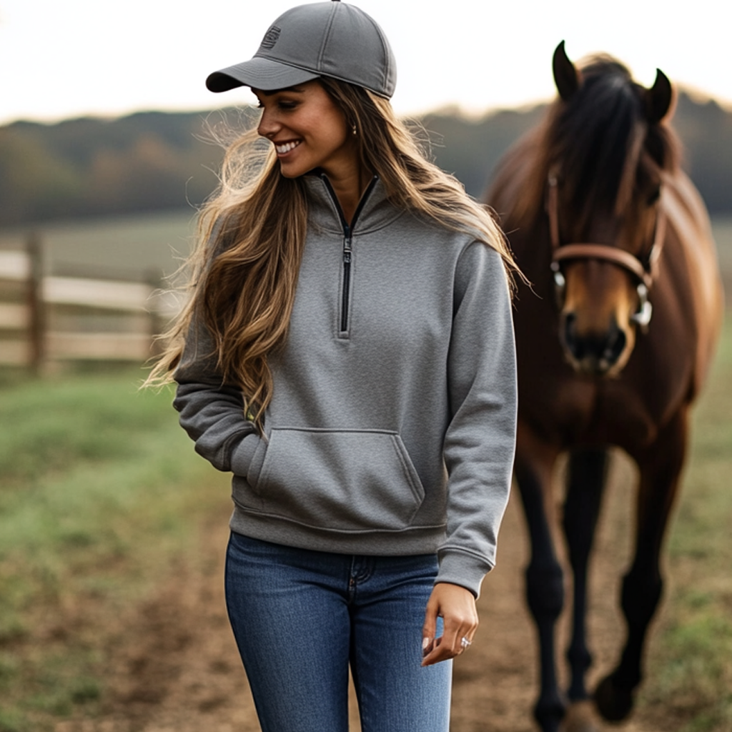 Women's Vintage Pocket Quarter Zip Stand Collar Sweatshirt