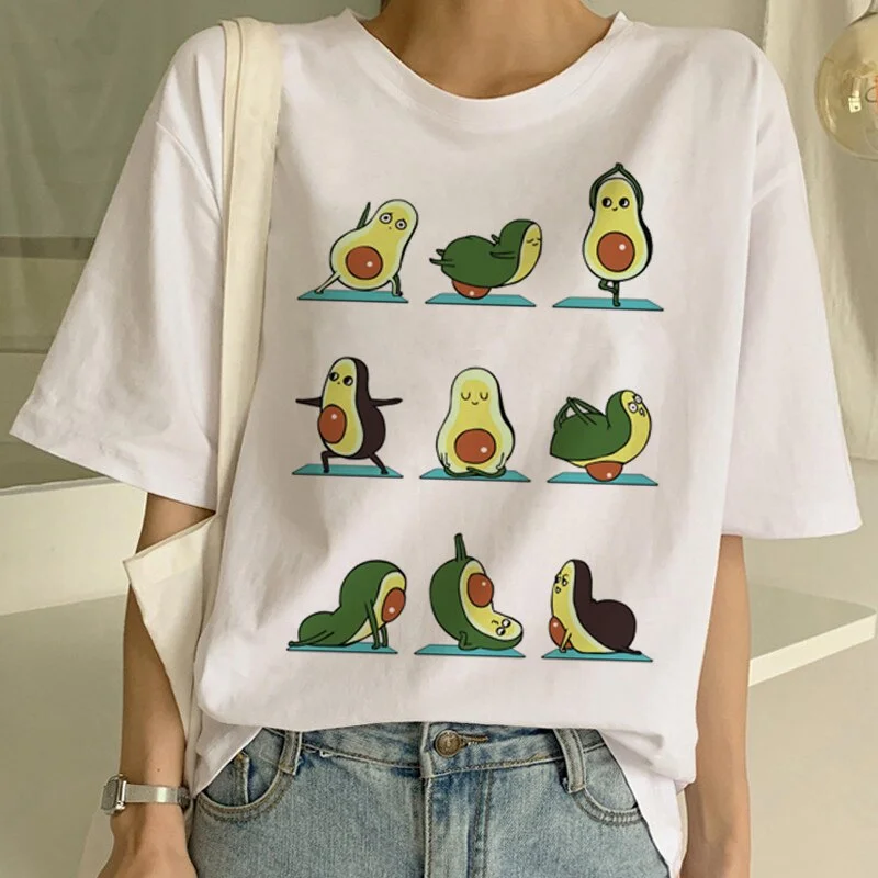 Kawaii Cartoon Avocado Short Sleeve T-shirt Women Casual Avocado Graphic Tops Female Tee Summer Harajuku Women T-shirts Tops