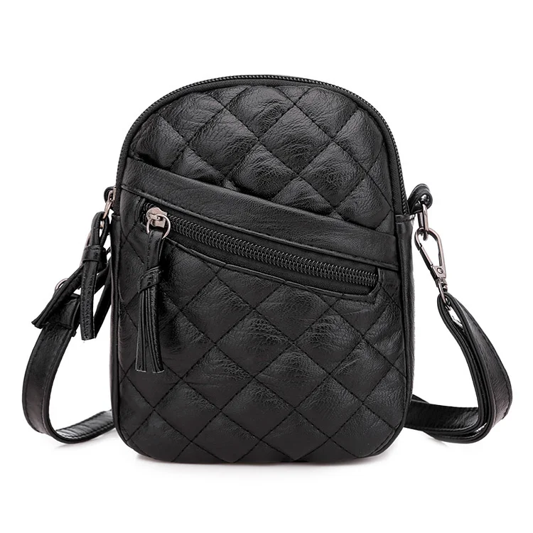 women's soft leather shoulder bag diamond multi-layer retro mobile phone bag