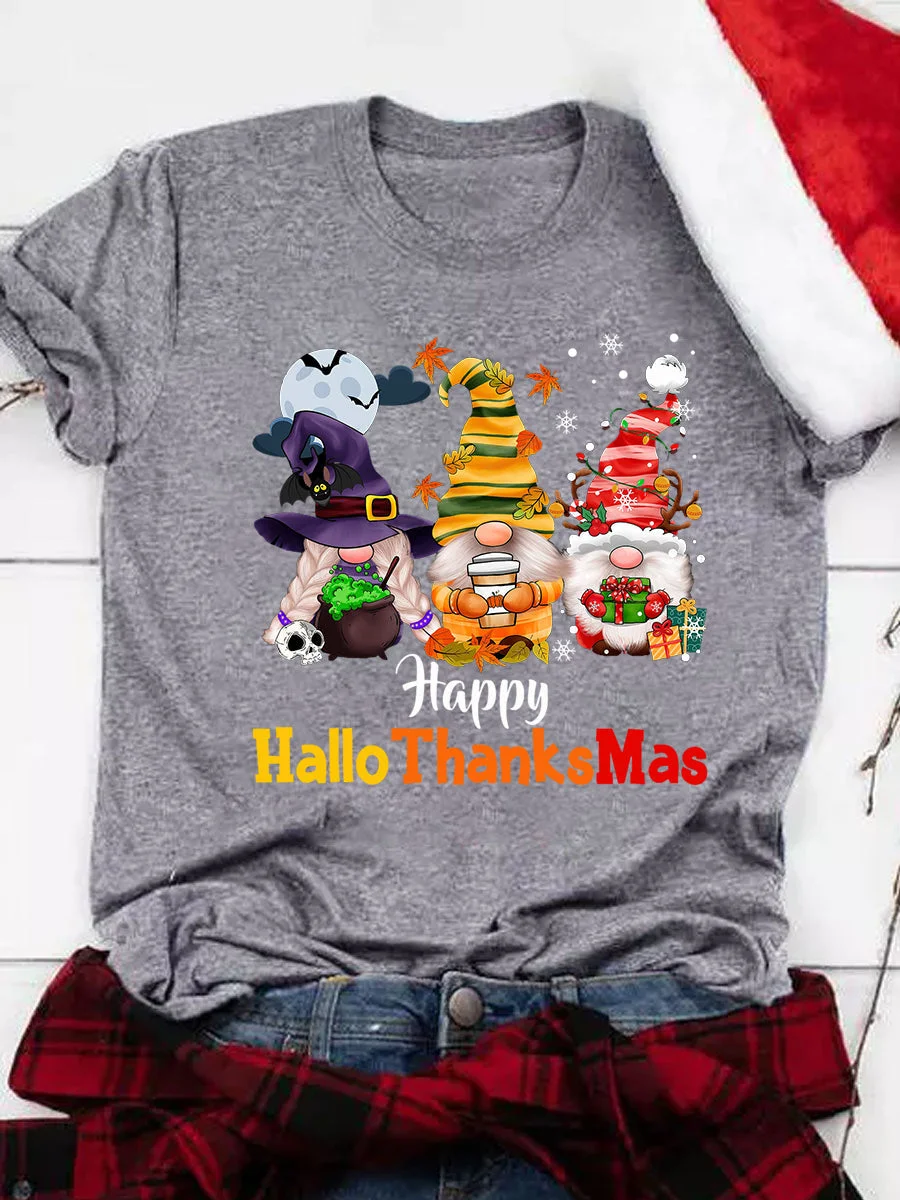 Happy Hallothanksmas Gnomes Print Tee