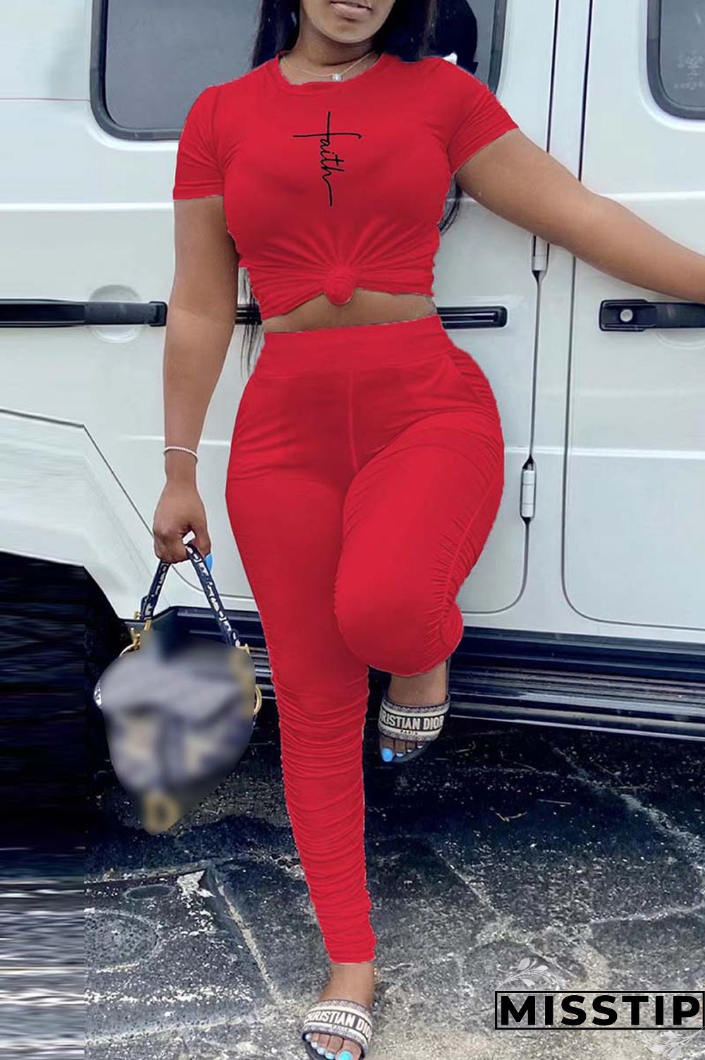 Orange Casual Print Fold O Neck Short Sleeve Two Pieces