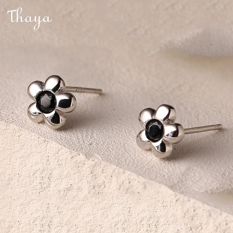 Thaya 925 Silver Flower Diamond Earrings