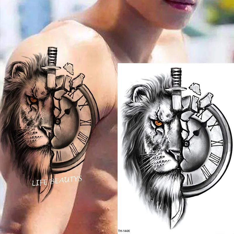 Sdrawing Tiger Cool Temporary Tattoo Sticker Fashion Wolf Waterproof Animal Body Art Arm Fake Removable Tatoo Men Women Personality