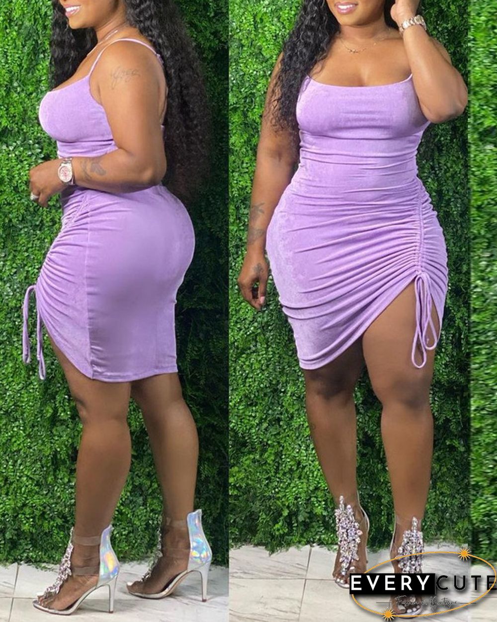 Plus Size Drawstring Ruched Bodycon Dress