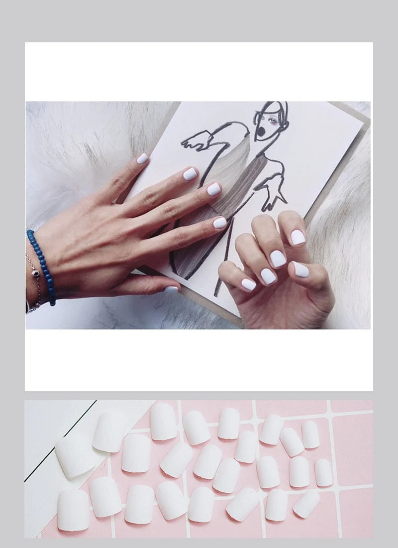 24pcs Dark Coffee Fake Nails Orange And Yellow Two-tone Matte Polish False Nail Patch Round Ballet Nail Tips Glue Wear Manicure-Nail Inspo