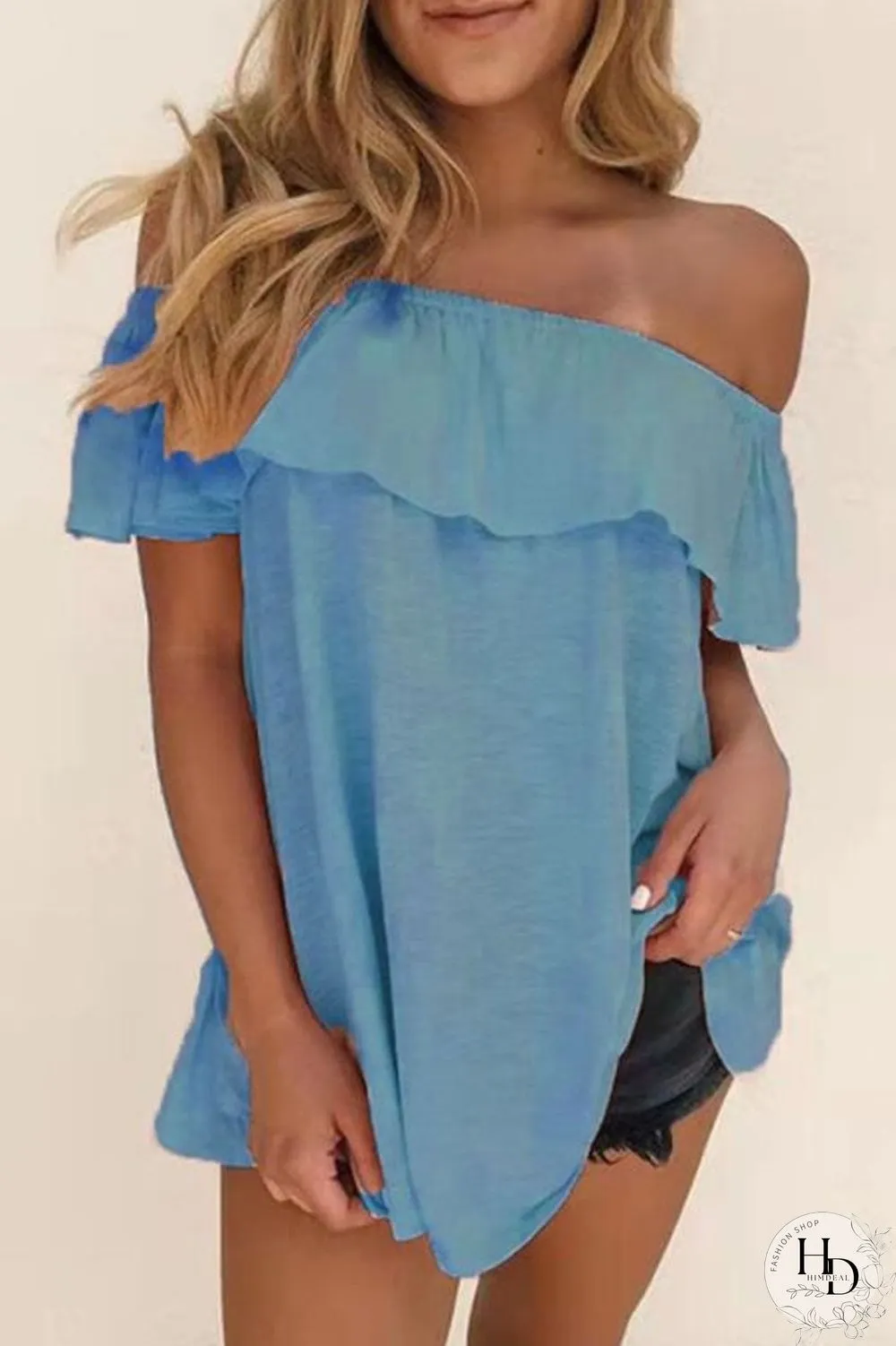 Casual Solid Off the Shoulder T-Shirts(7 Colors)