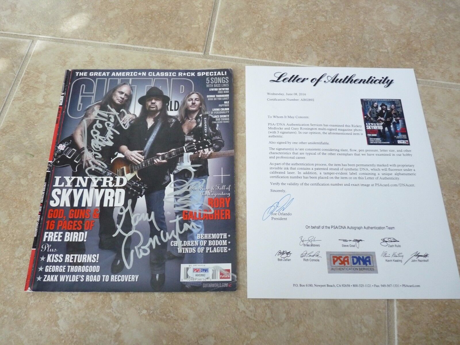 Lynyrd Skynyrd Signed Auto'd Gary Rickey +1 Magazine Cover Photo Poster painting PSA Certified