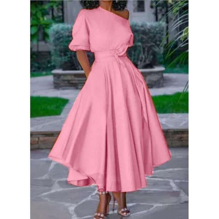 One Shoulder Lace Up Waist Length Dress White Dresses