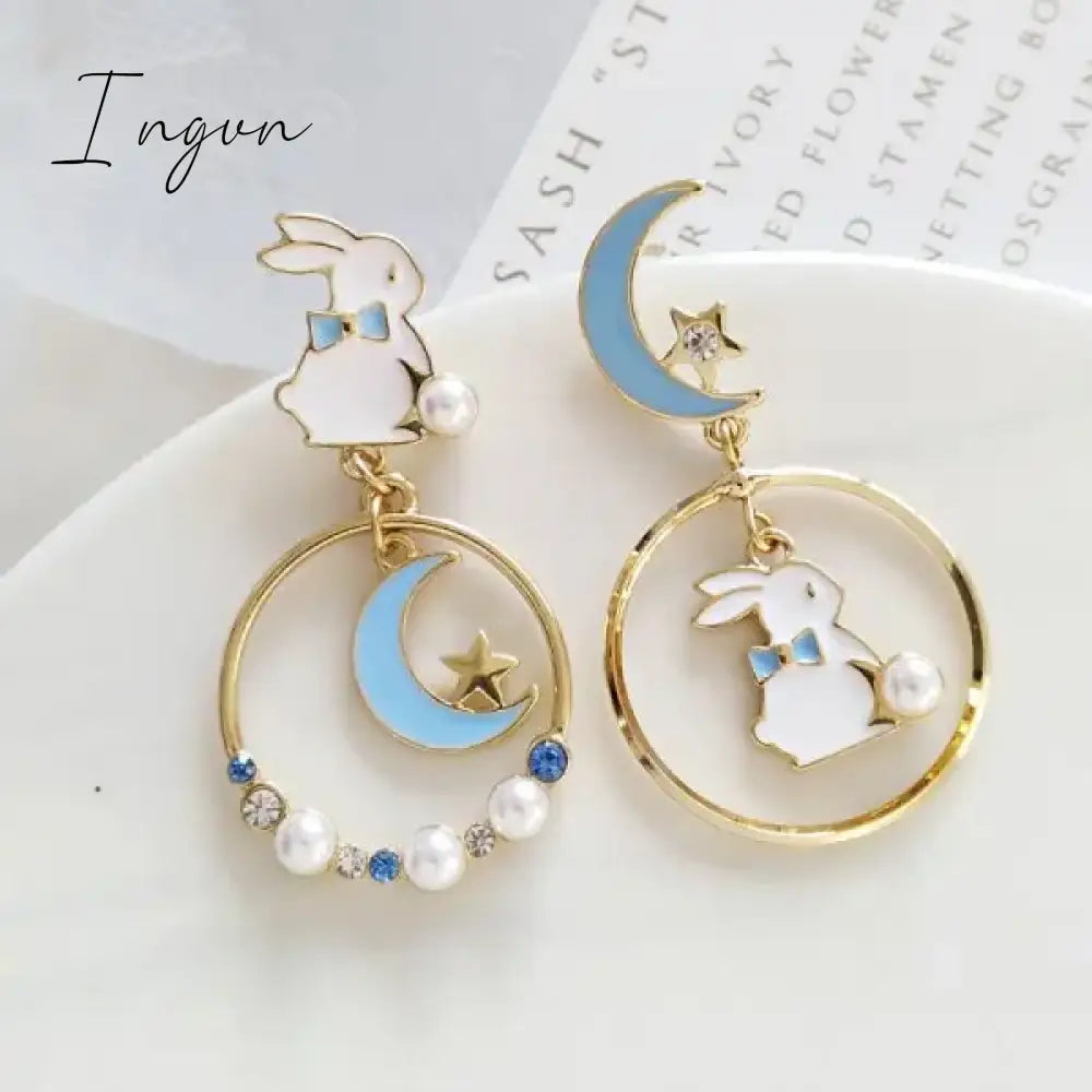 Korean New Light Luxury Zircon Moon Star Asymmetric Stud Earrings For Women Crystal Cloud Pearl