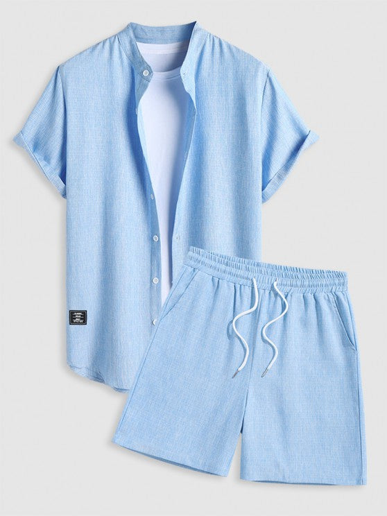 Stand Collar Half Sleeves Shirt With Shorts