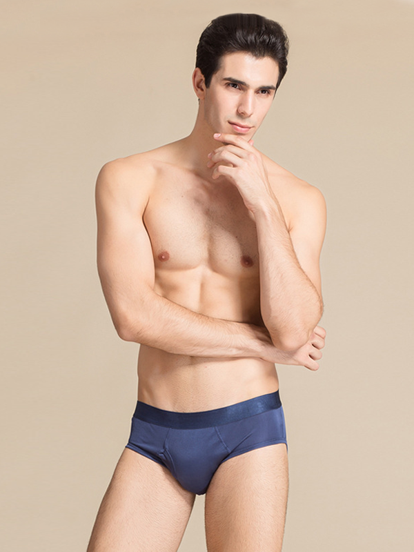 Slip en soie basique couleur classique homme Bleu 1