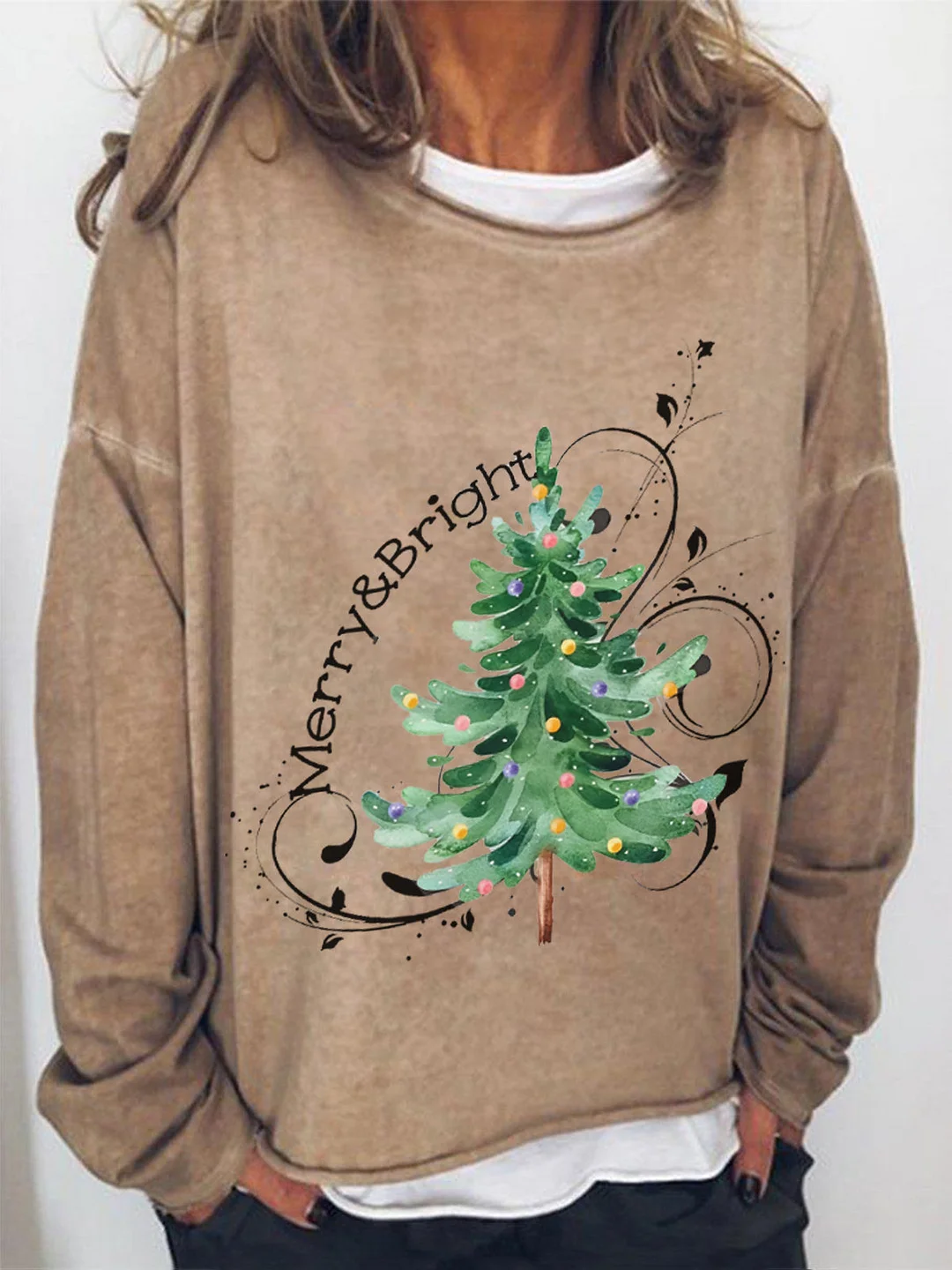 Merry And Bright Christmas Tree Crew Neck Holiday Shirt