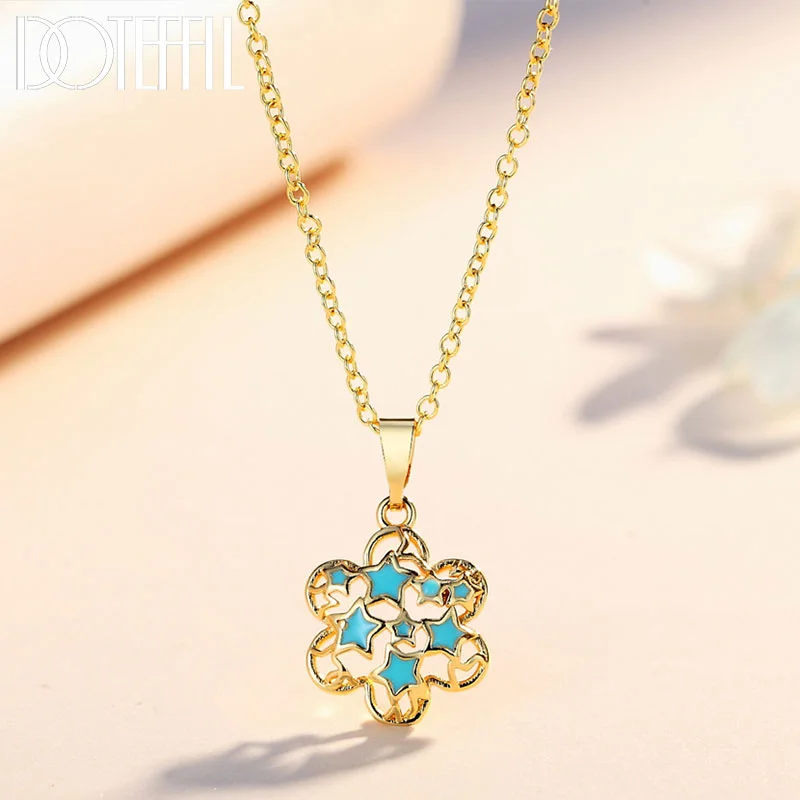 DOTEFFIL 925 Sterling Silver Gold Star Flower Pendant Necklace For Women Jewelry