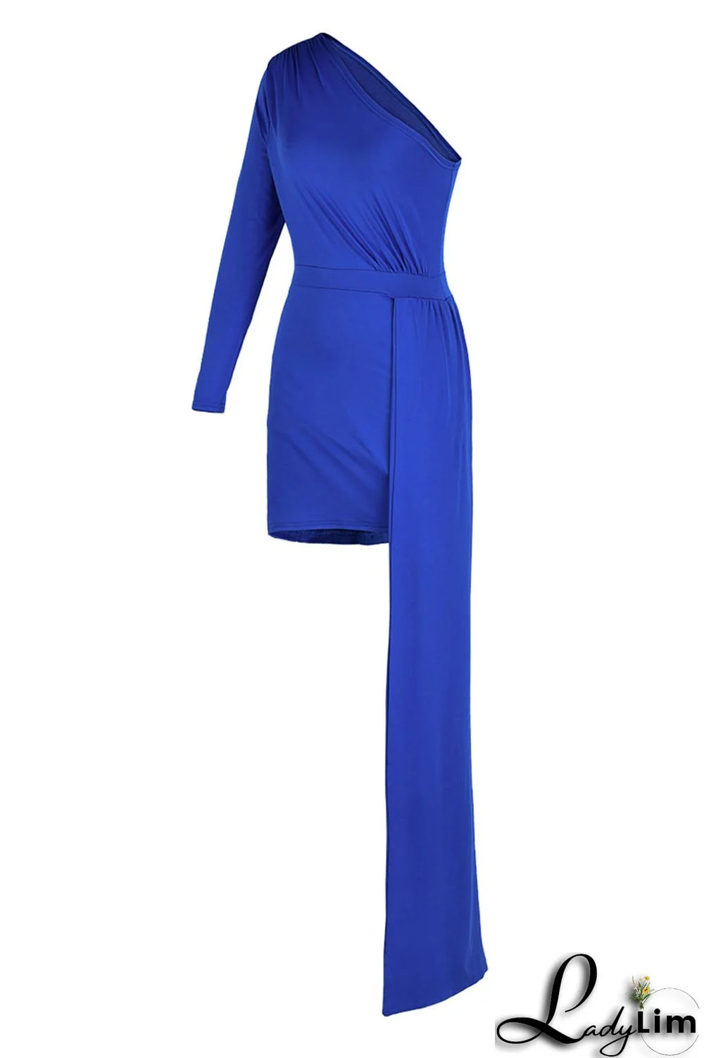 Black Elegant Solid Patchwork Oblique Collar Pencil Skirt Dresses