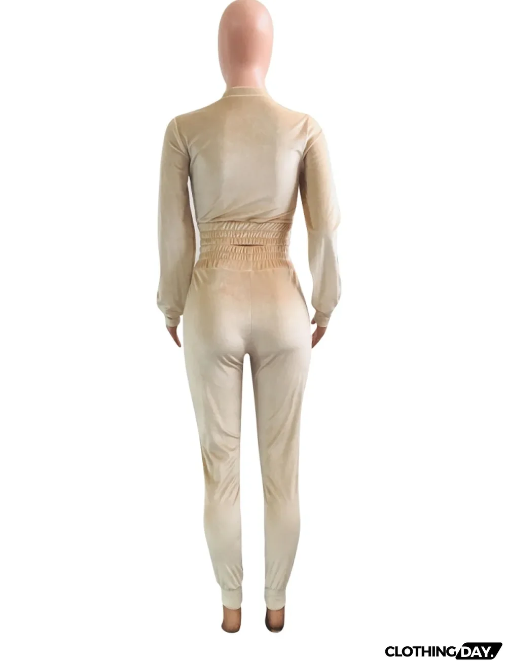 Winter Casual Khaki Velvet Crop Top and Pants 2 Piece Tracksuit