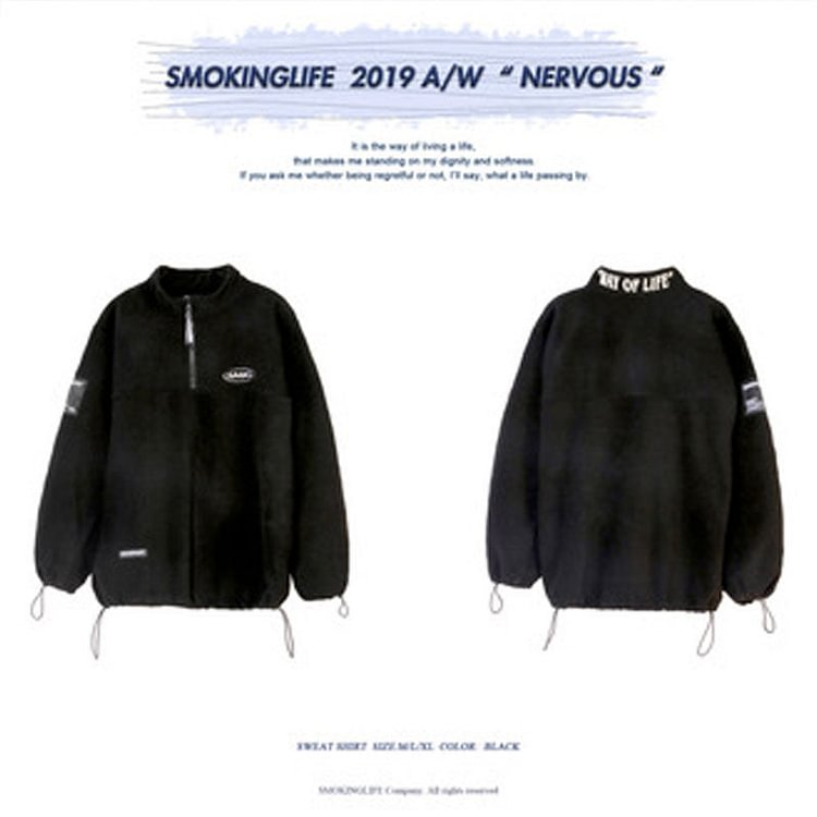 Fleece-Lined Men's Autumn Sports Large Size Retro Baggy Coat Loose Long Sleeve Fleece Lined Sweatshirt Men Thermal Hoodie