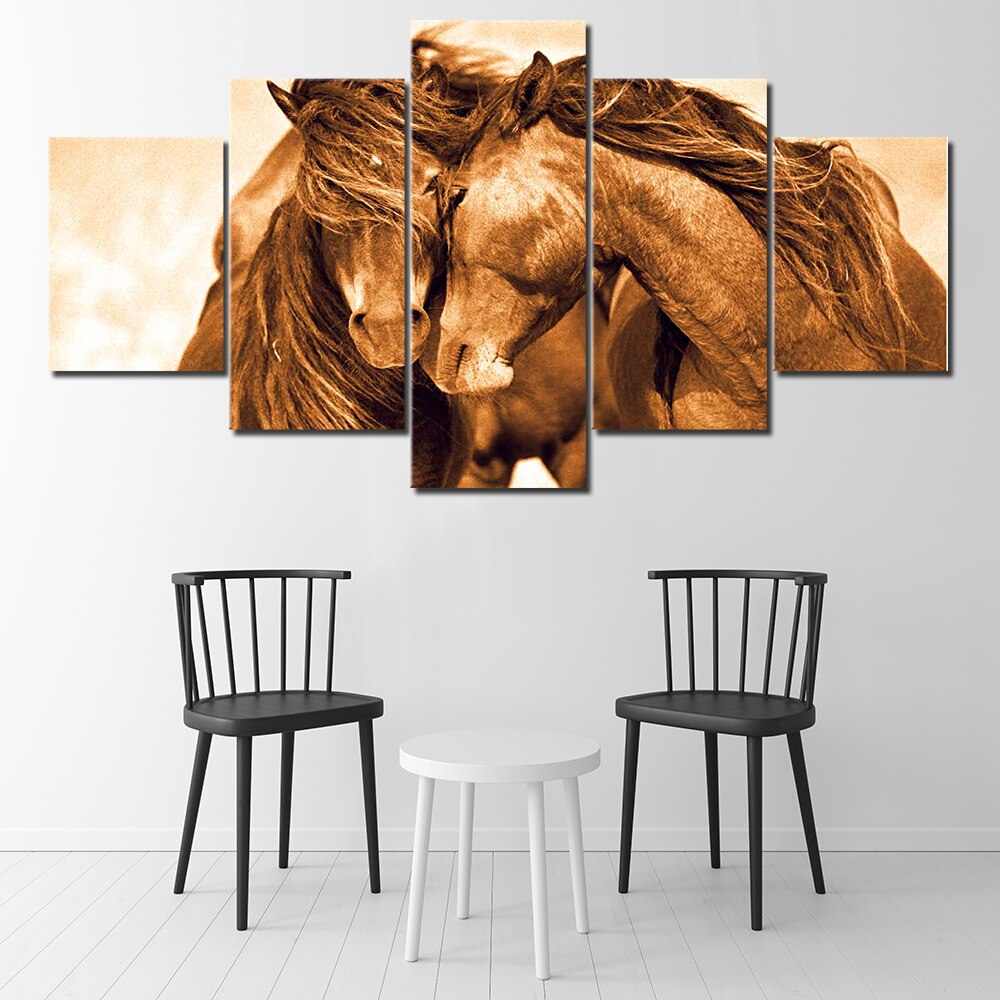 5 Panel Running Horse Wall Pictures Horses Group Canvas Painting Wall Art Animal Posters Prints for Living Room Home Decor