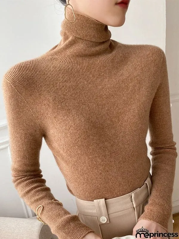 Simple Skinny Long Sleeves Solid Color Sweater Tops