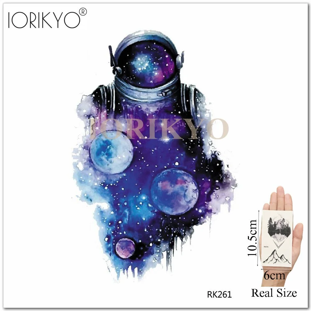 Watercolor Galaxy Cosmonaut Moon Whale Fake Tattoos Stickers For Kids Cartoon In Bulk Tattoo Temporary For Women Arm Tatoo Paste