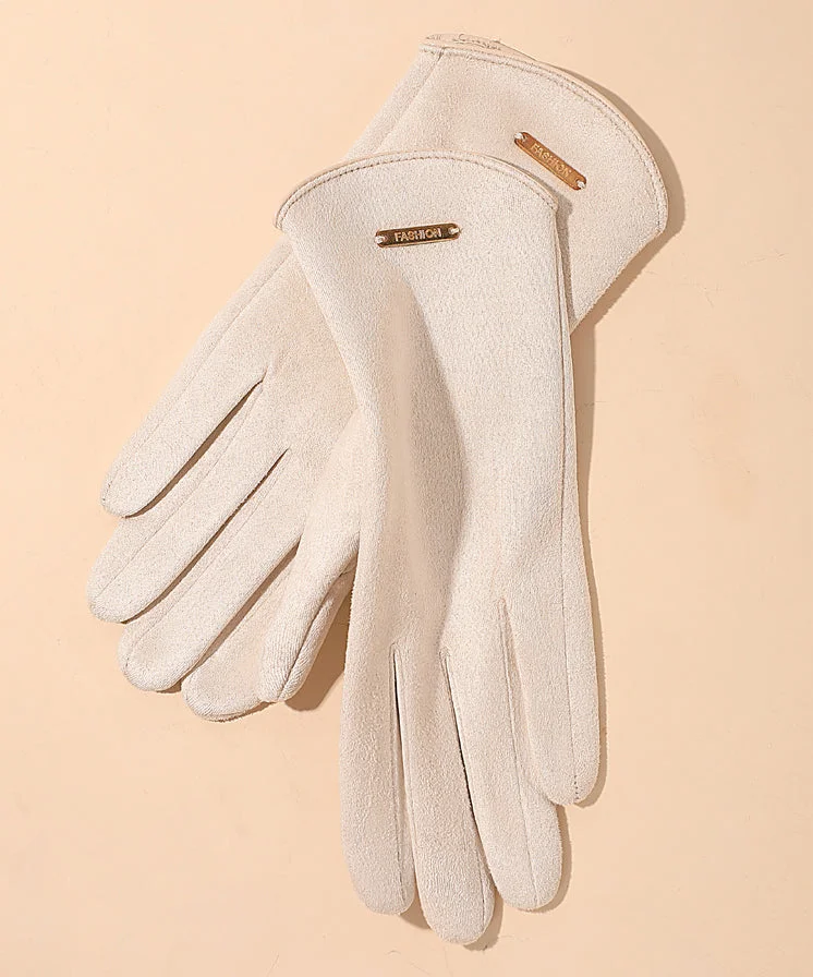 Suede Beige Windproof and Warm Riding Gloves