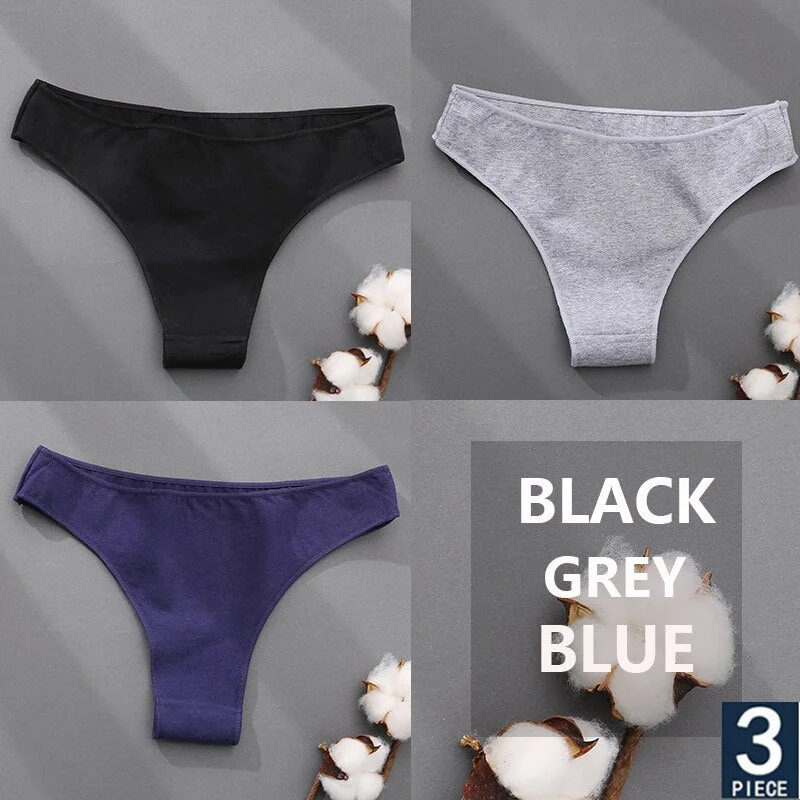 FINETOO 3PCS/Set Cotton Thong Women's Underwear M-XXL Woman Bikini Underpants Femme 7 Colors Breathable Girls Lingerie Panties