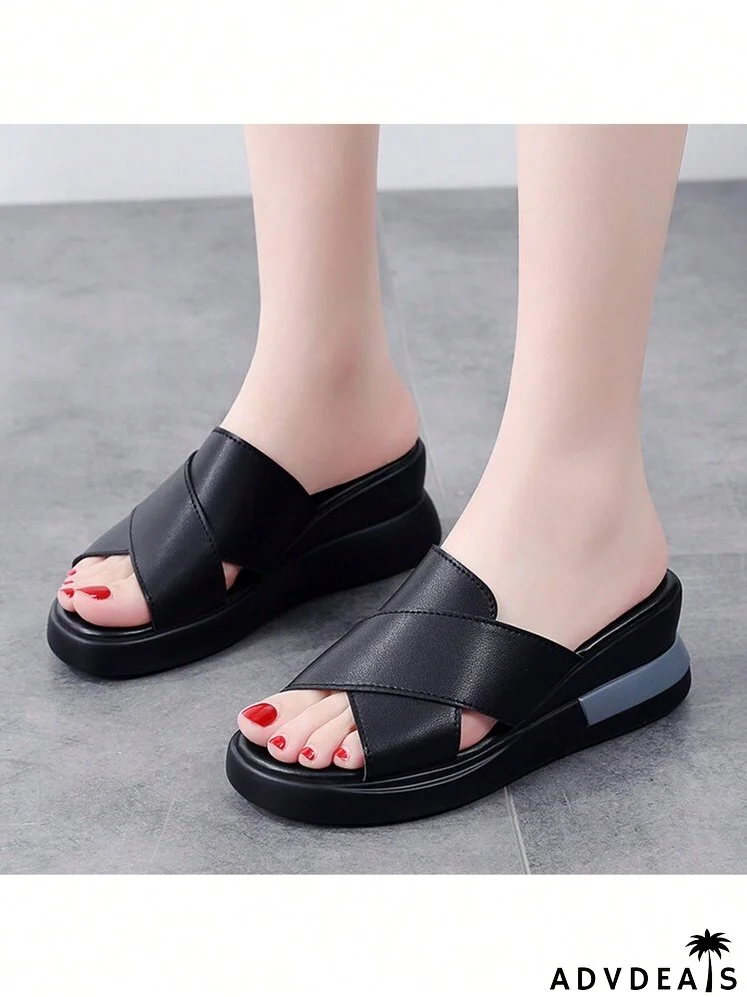 Cross Strap Wedge Slide Sandals