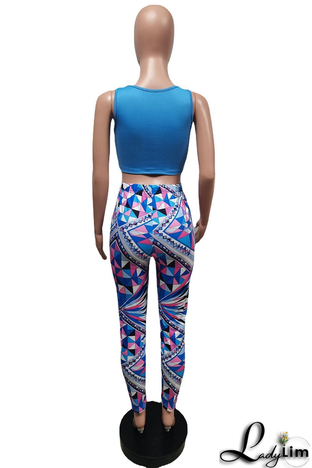 Blue Fashion Sexy Print Vests Pants V Neck Sleeveless Two Pieces
