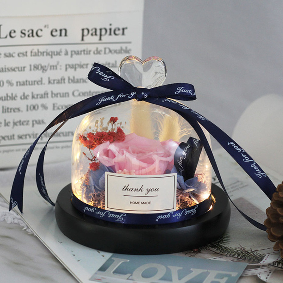Tegooe DuHouse Forever Roses Preserved Real Flowers in Glass Dome Eternal Flower Gift for Her Valentines Day Anniversary B...