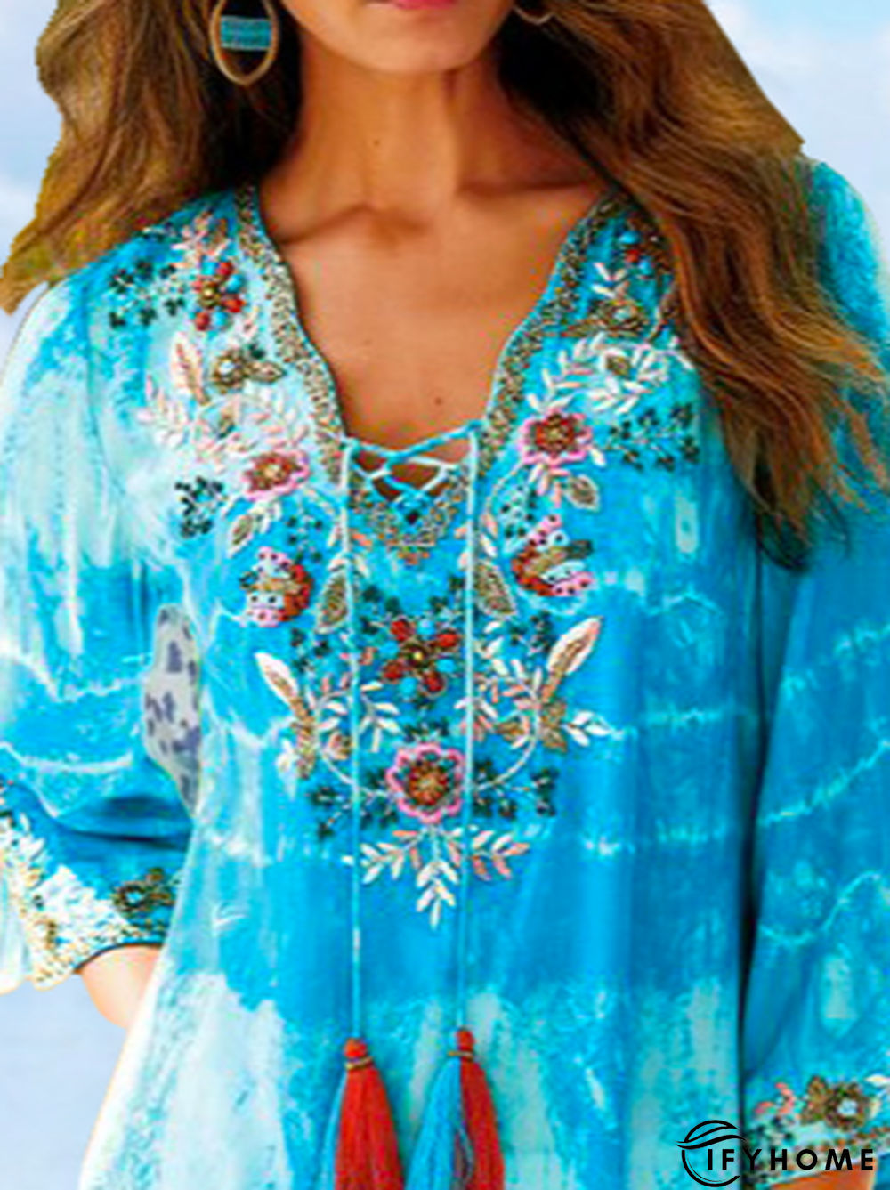 V Neck Vacation Loosen 3/4 Sleeve Top | IFYHOME