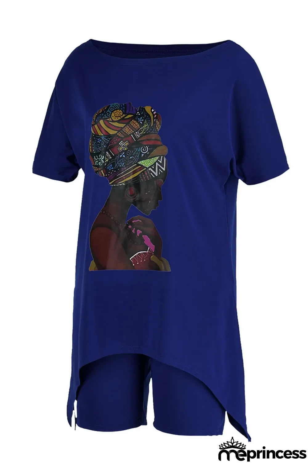 Burgundy Fashion Casual Print Oblique Collar Short Sleeve Two Pieces