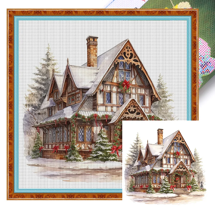 Christmas Cabin - Printed Cross Stitch 14CT 50*50CM