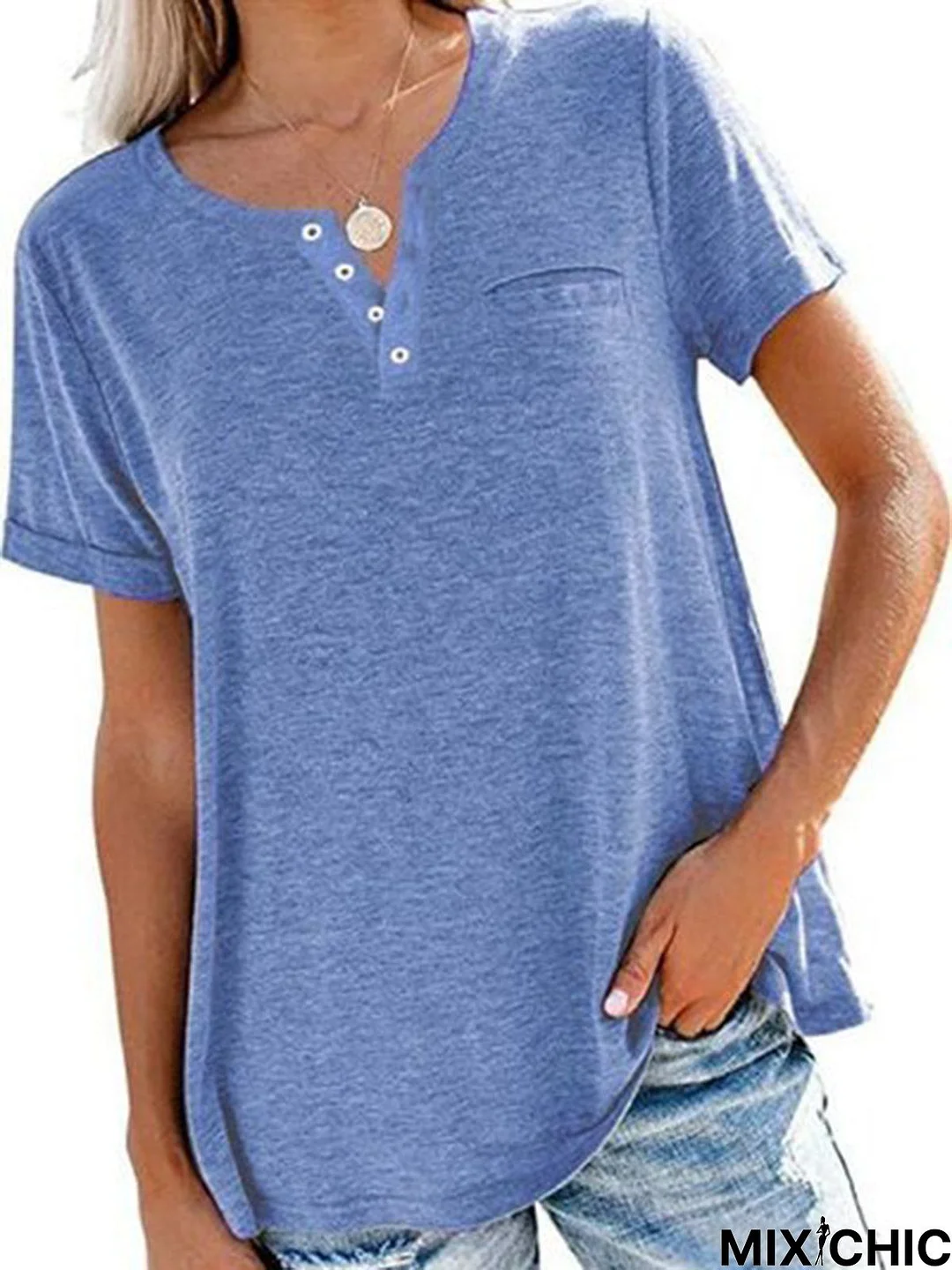 Crew Neck Casual Cotton Short Sleeve T-shirt