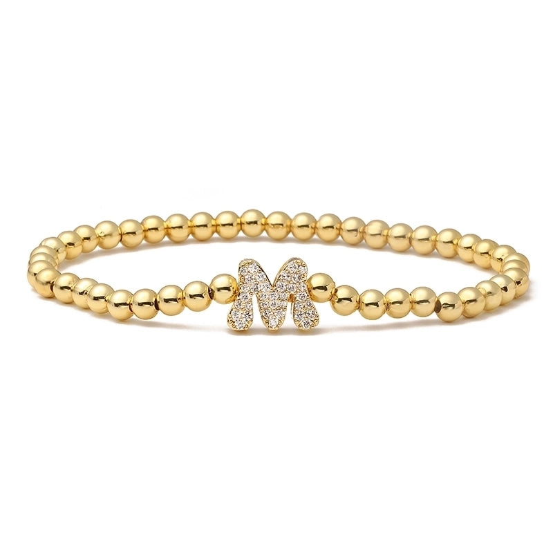 Vintage Style Minimalist Classic Style Letter Copper Zircon 18K Gold Plated Inlay Bracelets
