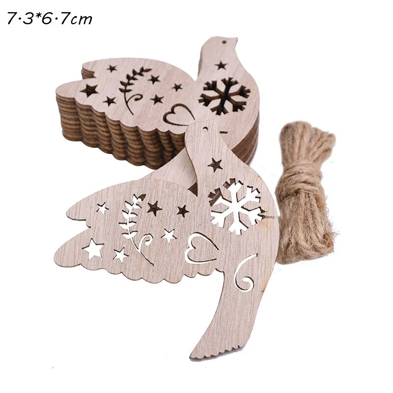 5Pcs Vintage Christmas Wooden Pendants Ornaments DIY Wood Crafts Xmas Tree Ornaments Christmas Party Decorations Kids Gift
