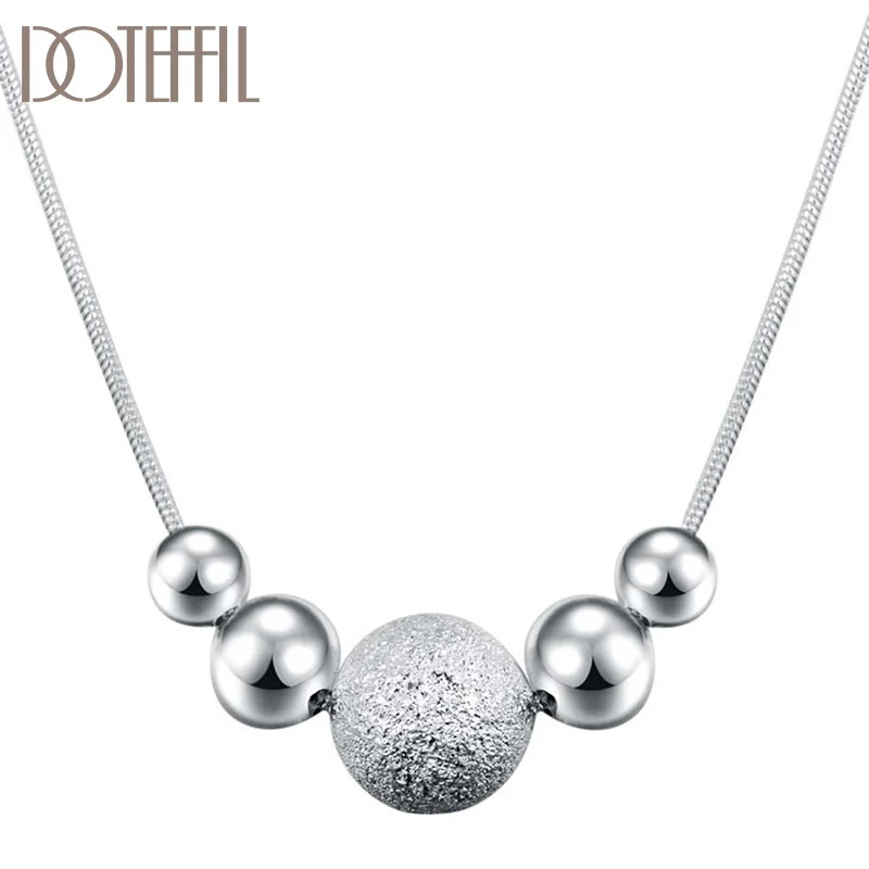 DOTEFFIL 925 Sterling Silver 18 Inch Snake Chain Matte Smooth Five Beads Necklace For Women Jewelry