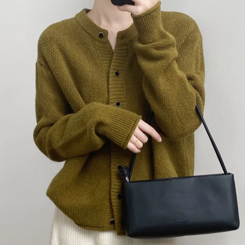 Uveng Uveng Wind Round-Neck Knitted Sweater Coat Women's Spring And Autumn Design Small Knitted Cardigan Small Bottom Top