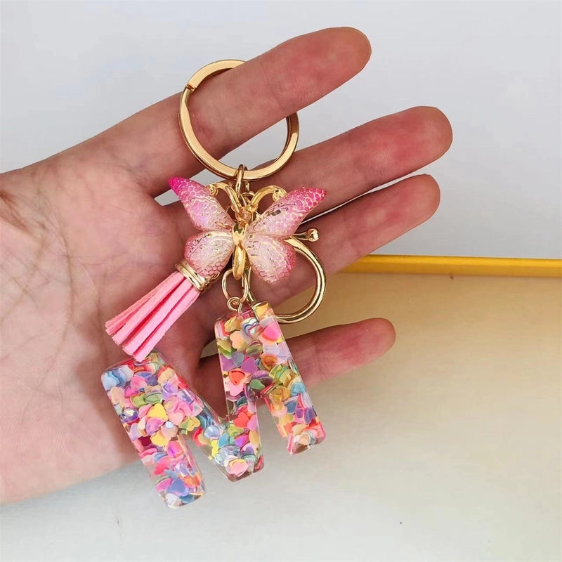 Classic Style Commute Letter Butterfly Resin Unisex Bag Pendant Keychain
