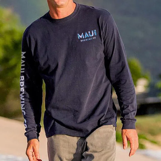 Maui Beer Company's New Big Swell Navy Classic Crew Neck T-shirt、、URBENIE