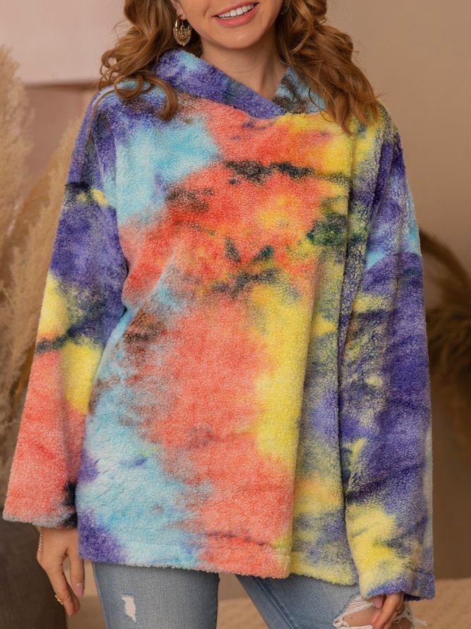 Hoodie Long Sleeve Coral Velvet Ombre/tie-Dye Sweatshirt Zaesvini