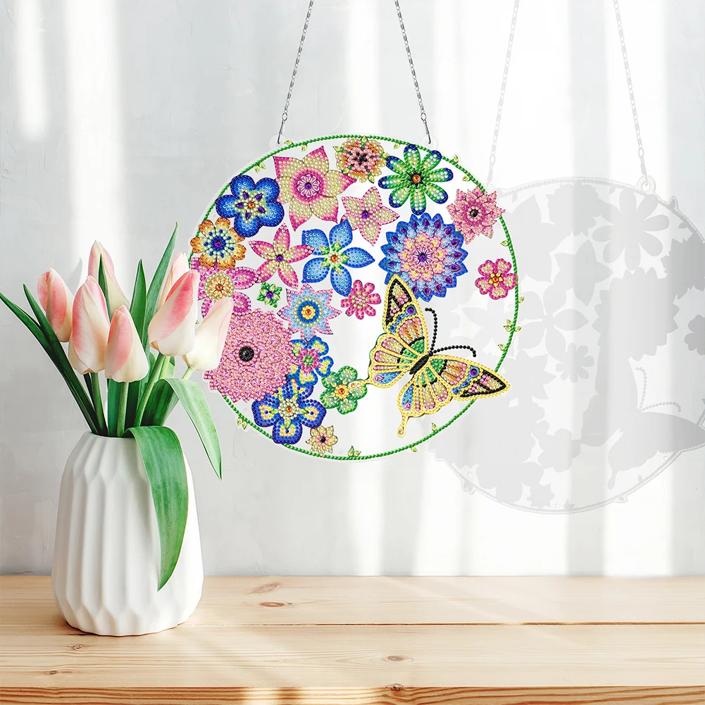 DIY Diamond Painting Hanging Christmas Wreath - Flower Butterfly