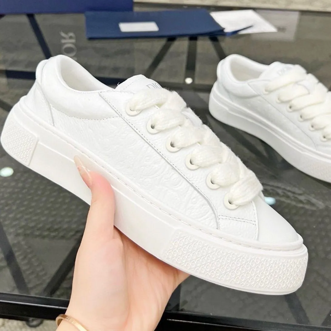 Autumn New Casual Board Shoes Side Embossed Presbyopic Letter Lace-up White Shoes Couple's All-Match Platform